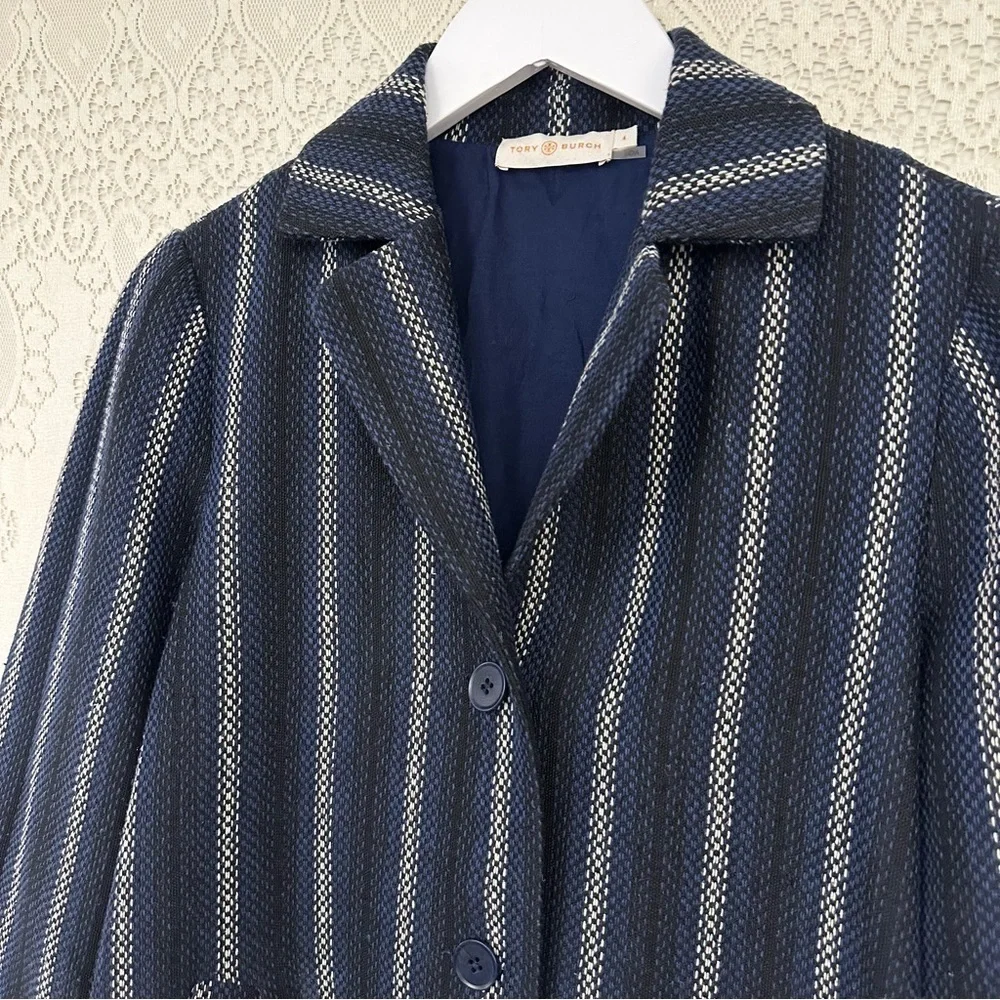 Tory Burch Luna Embellished Coat Black Navy